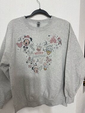 Light Gray Crewneck Sweatshirt with Festive Disney Characters